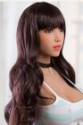 brunette with bangs, wavy